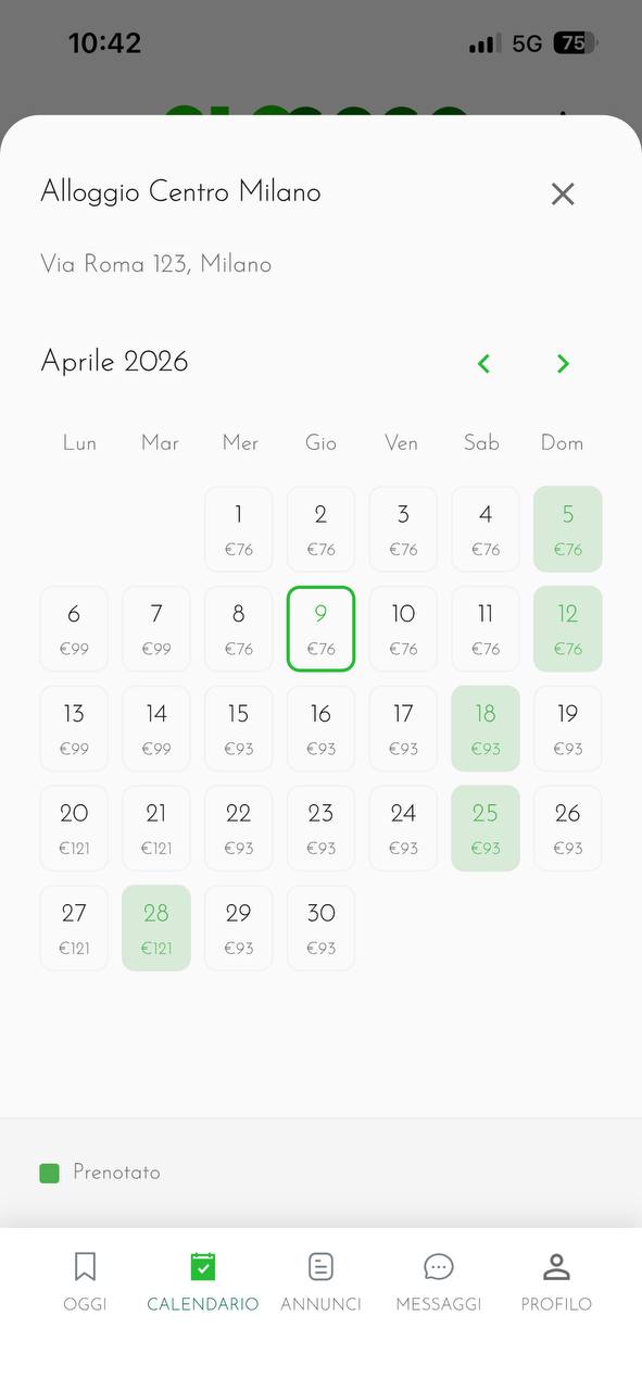Schermata calendario disponibilita dell'app OLOGOGO